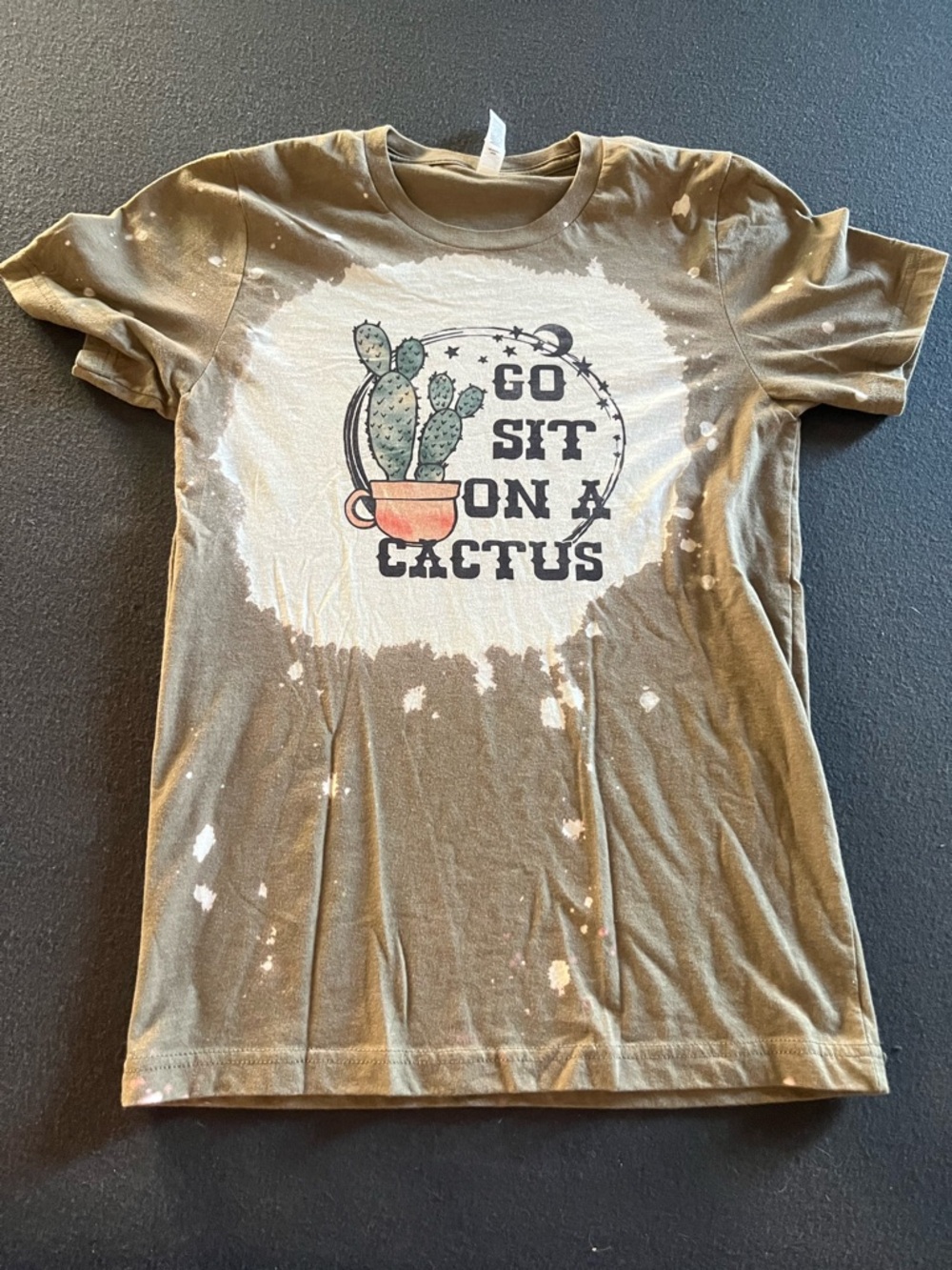 Go Sit On A Cactus Graphic Tee - Olive with White Splash